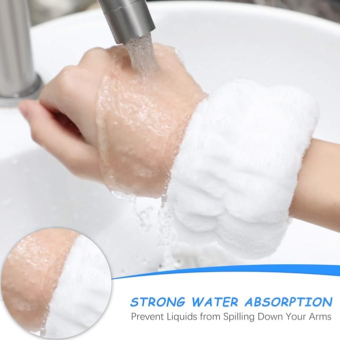 Chuangdi 4 Pairs Wrist Bands for Washing Face Wrist Spa Microfiber Wash Towel Band Scrunchies Absorbent Wristbands Sweatband for Women Prevent Liquid from Spilling(Lovely Colors)