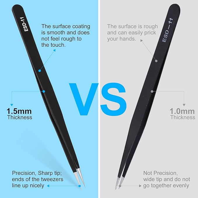 3PCS Precision Tweezers Set, Upgraded ESD high-end anti-static for Craft, Electronics, Soldering, Laboratory Work, Soldering, Model, Eyelash Extensions, Nail stickers, Jewelry-Making