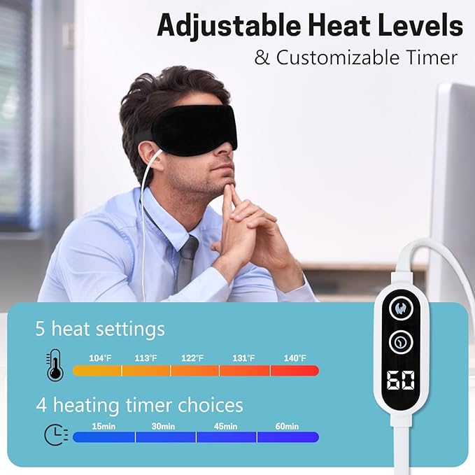 Aurya Heated Eye Mask for Dry Eyes, Warm Eye Compress Mask with Temp & Timer Setting, Eye Heating Pad for Blepharitis, MGD, Migraine, Stye, Chalazion Alleviation, Medium (8.85×3.35 in)