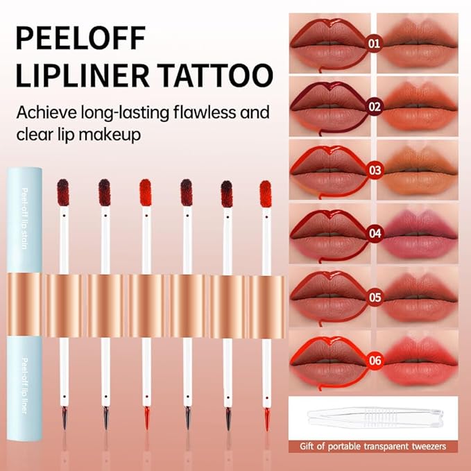 Matte Lip Liner Peel Off Lip Stain, Long Lasting Peel Off Lip Liner Stain, Peel-off Lip Gloss For All Skin Types, Transfer-proof Highly Pigmented Color Waterproof, (01#+02#, Pack of 2)