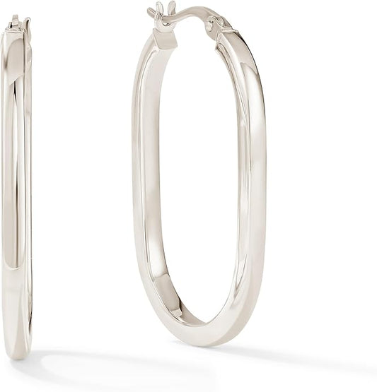 Gold Oval Tube Hoop Earrings for Women – High Polish Finish, Lightweight Hollow Design, 10K or 14K Real Gold