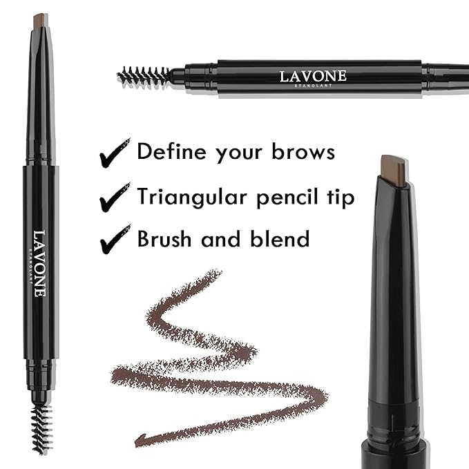 LAVONE Eyebrow Stamp Pencil Kit - Brow Stamp Trio with Waterproof Eyebrow Pencil, Eyeliner, Pomade, Dual-ended Brush - Soft Coffee