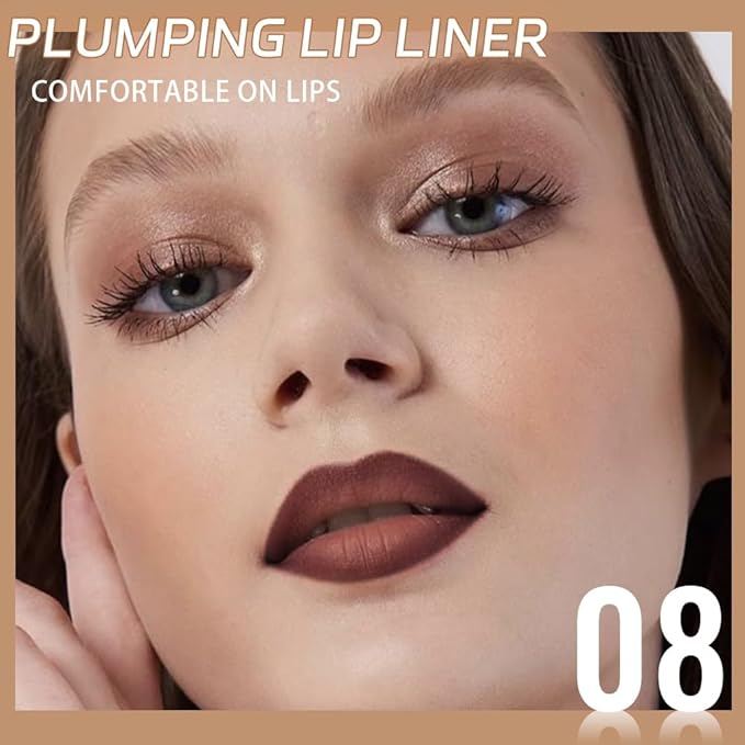 Waterproof Matte Lip Liner Pencil with Silicone Smudger – Long-Lasting Retractable Velvet Crayon, Define & Sculpt Lips, Vegan & Cruelty-Free, Perfect for Work, Date, Party & Travel (08#, pack of 1)