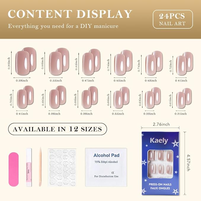 Nude Cat Eye Press on Nails Medium Square, Medium Square Press Stick on Nails Chrome for Women Gift, Nude Holographic Glitter Glossy Reusable Soft Gel Acrylic Fake Nail with Designs Cateye Effect