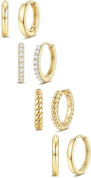 Jstyle Small Gold Hoop Earrings for Women Trendy 14K Gold Plated Huggie Earrings Hypoallergenic Cartilage Earring Stacks Cute Dainty Huggie Hoops Earring Sets for Multiple Piercing