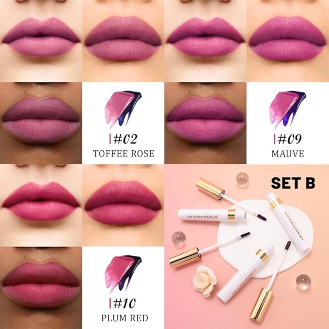 evpct 3Pcs Peel Off Lip Stain Tints with Tweezer, Liquid Lipstick Lip Stain Gloss Long Lasting Waterproof for Women, Non-stick Cup Lipstick Peel Off Highly Pigmented 24 Hrs Original Lips Stains, Set02