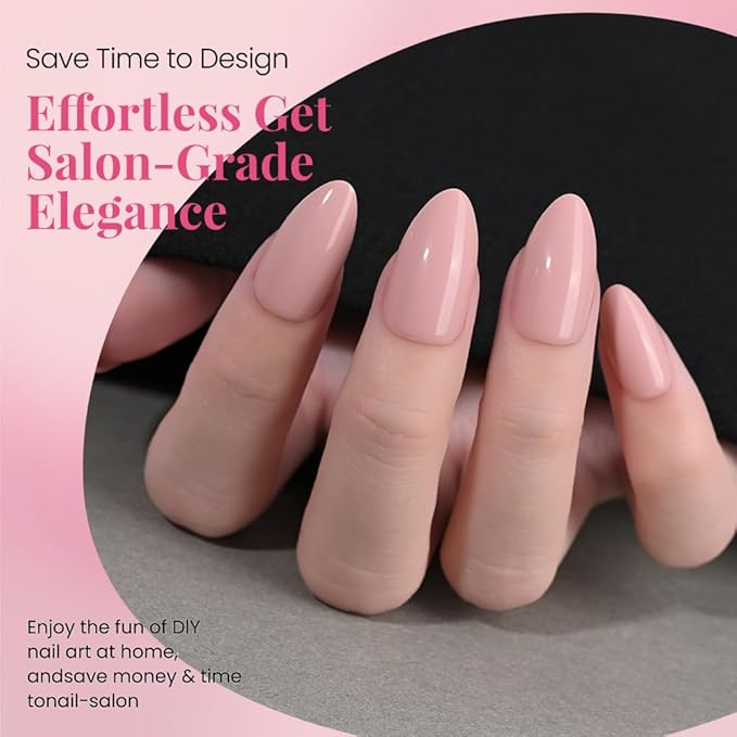 evpct Glossy Press on Nails Short Almond Short for Women, Nuetral Pink Fake Nail with Kits Salon Quality Reusable Stick on Nails In 15 Sizes 30Pcs Full Cover False Nail Soft Gel Set Kit for Gift, 11