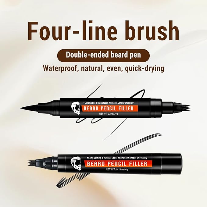 Beard Pencil Filler for Man Water Proof Beard Pen & Beard Brush Long Lasting Coverage Natural Finish - Black Hair Fiber Enhancements Barber Spray - Male Mustache Repair Shape Enhance Card Facial Hair