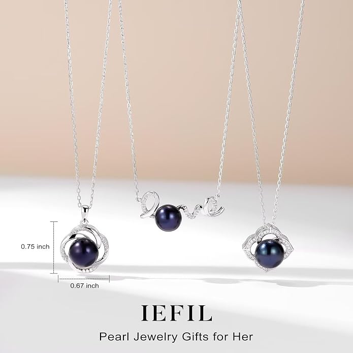 Iefil Valentines Day Gifts for Her - 10-11mm Tahitian Black Pearl & Fresh Water Pearl Necklace, Anniversary Birthday Gifts for Wife Girlfriend | Pearl Necklaces Gift for Her