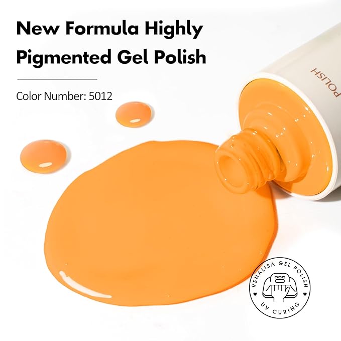 VENALISA Orange Gel Nail Polish, 1 Pcs Bright Orange Gel Polish Color High Gloss Soak Off U V Nail Manicure Salon and DIY at Home Gifts for Women
