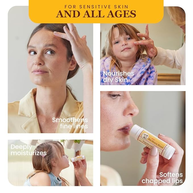 Sweet Bee Naturals Magic Wand - Certified Organic Lip and Face Moisturizing Wand - Natural Chapstick and Balm Wand for Dry Skin and Lips, Non Petroleum Jelly for All Ages and Skin Types, Pack of 2