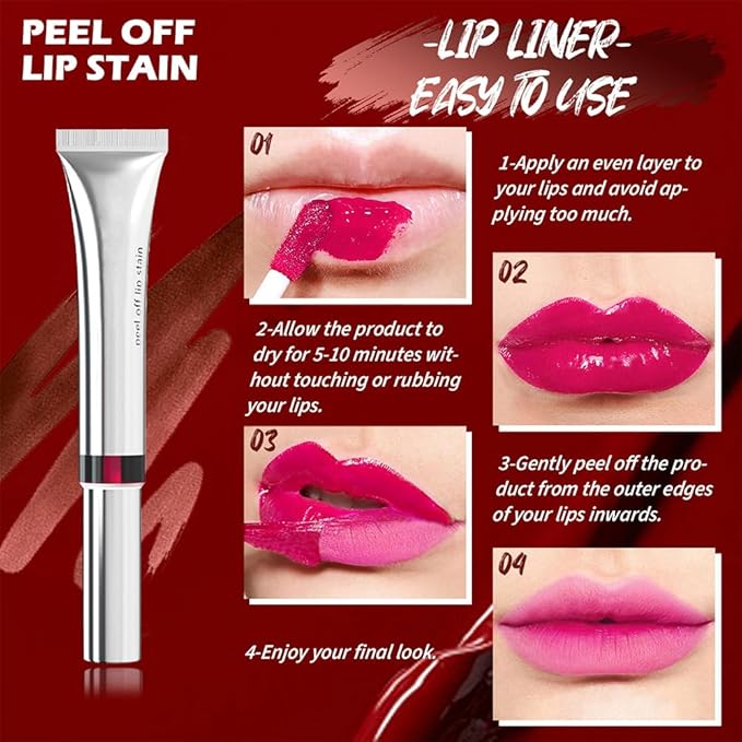 evpct Rose Pink Lip Stains Peel off, Peel off Lip Liner Tattoo Lip Stain Tint Gloss Marker Makeup, Long Lasting Waterproof 24 Hours Matte Finish Transfer-proof Pigmented Color Stay Lipsticks, 130#
