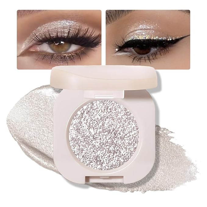 Glitter Eyeshadow Palette, Silver Shimmer Eyeshadow Makeup, Shiny Pressed Powder, Single Vegan Eye Shadow, Highly Pigmented Silver Eye shadow Makeup Palette,Monochrome Long Lasting Glitter Eyeshadow12