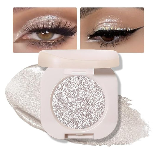 Glitter Eyeshadow Palette, Silver Shimmer Eyeshadow Makeup, Shiny Pressed Powder, Single Vegan Eye Shadow, Highly Pigmented Silver Eye shadow Makeup Palette,Monochrome Long Lasting Glitter Eyeshadow12