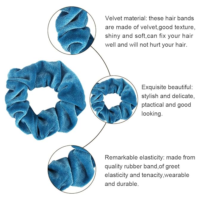 20 Pcs Hair Scrunchies, Didder Velvet Elastics Scrunchy Hair Ties Blue Soft Scrunchie Bobbles Ropes Scrunchie Solid color Hair Bands for Women Girls