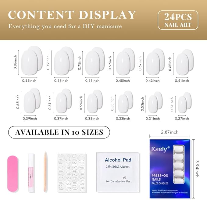 evpct White Glossy Press on Nails Oval Medium for Women Gift, Medium Oval White Fake Nail with Nail Kit Manicure Kit, Soft Gel Full Cover Reusable Stick on Soft Acrylic False Nails Perfectly Fit