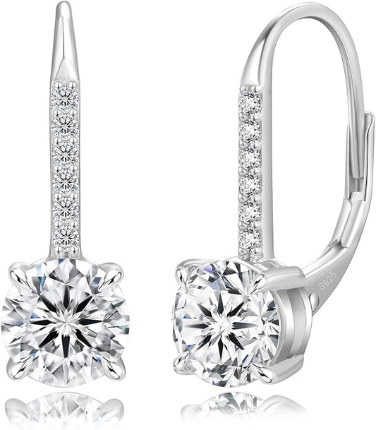 KRKC Moissanite Earrings, 1.0ct-2.0ct D Color Lab Created Diamond Earring, 14k White Gold Plated Sterling Silver Dangle Earrings S925 Leverback Drop Earring for Women Hypoallergenic Jewelry for Gifts