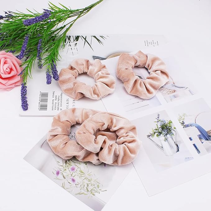 Didder 20 Pcs Light Khaki Velvet Scrunchies, Soft Elastic Hair Ties for Women & Girls