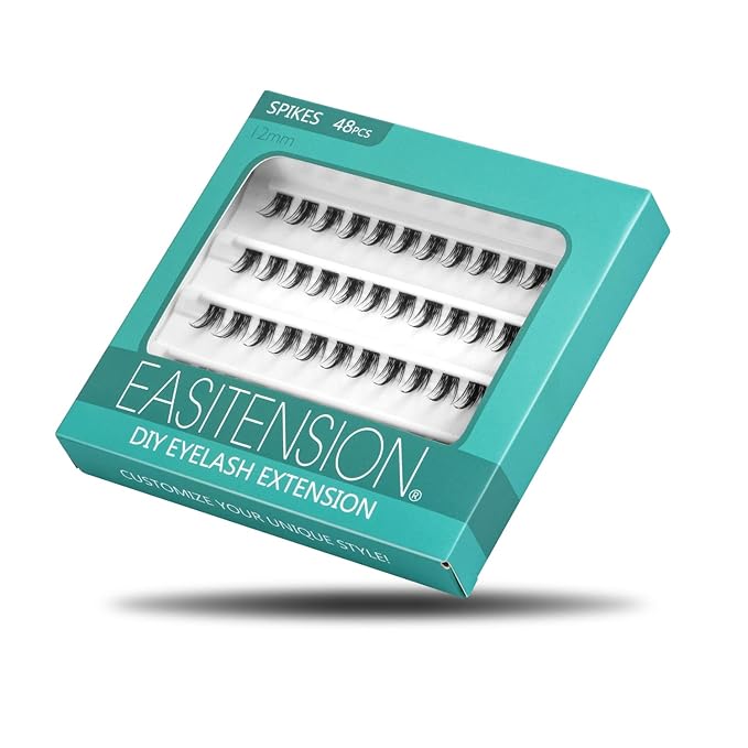 DIY Eyelash Extension, 3D Effect Glue Bonded Band Individual Lash 48 Clusters Volume Lashes Set, Home Eyelash Extension, C curl Lashes Pack 12MM-Spikes-48 Clusters