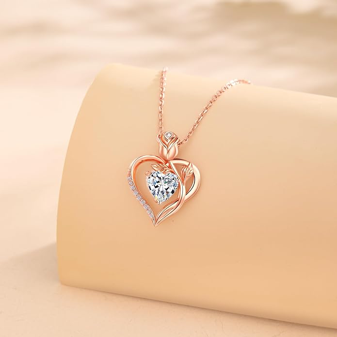 1.2CT Rose Heart Necklace Option of Moissanite or Lab-Grown Sapphire Ruby Emerald&More Necklace for Women Birthstone Girlfriend Necklace S925 Sterling Silver 18K White/Rose Gold Plated D Color VVS1 Gift for Wife Mother Daughter for Birthday Anniversary...