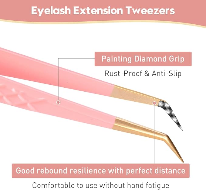 Ms.Queen Eyelash Extension Tweezers,4Pcs Fiber Tip Lash Tweezers for Volume Lashes Make Fans,45 90 Degree Boot Isolation Lash Tweezers Set