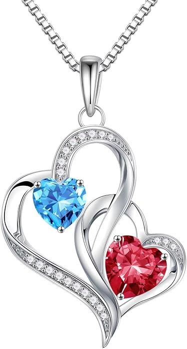 Iefil Valentines Day Gifts for Her, Birthstone Necklace for Women, 925 Sterling Silver Double Birthstone Necklace | Anniversary Birthday Gifts | Personalized Jewelry Gift for Wife Mom Girlfriend
