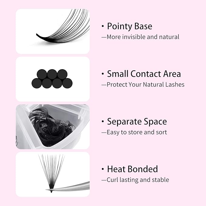 Lash Extension 1000 20D Mixed Premade Fans Eyelash Extensions D Curl Promades Eyelash Volume Lash Extensions Loose Fans Pre Made Volume Lashes Pointed Base (20D-0.07D, 15-20mm)
