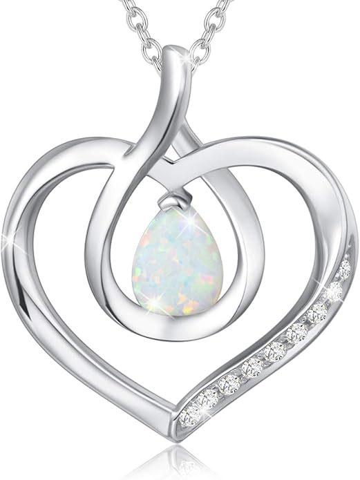 AGVANA Christmas Gifts Heart Birthstone Necklace for Women Sterling Silver Genuine or Created Gemstone Forever Love Pendant Necklace Fine Jewelry Anniversary Birthday Gifts for Women Mom Wife