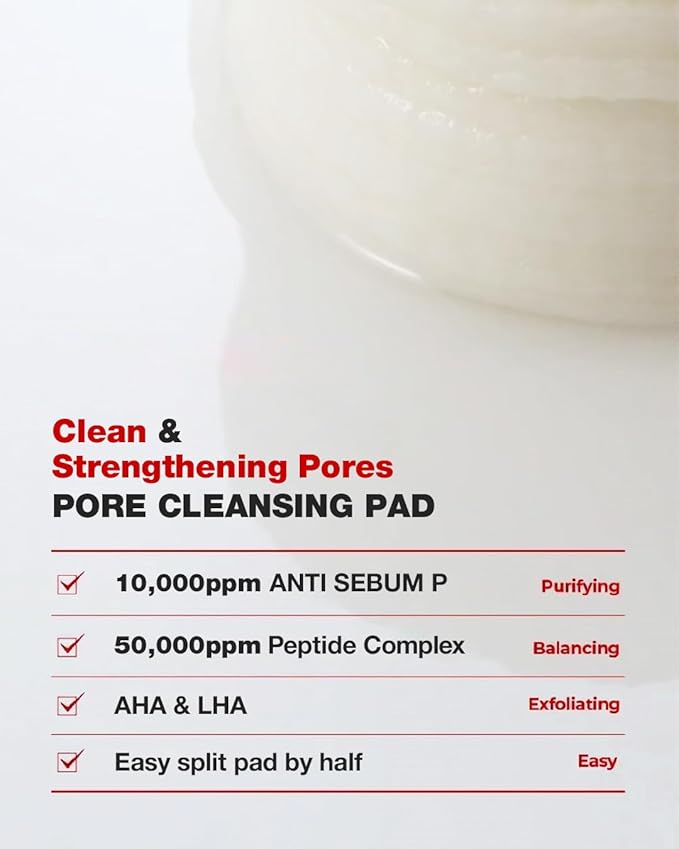 CELL FACTORY Pore Clear Toner Pad - Vegan, Skin Safety Tested, Peptides 60,000ppm, Retexturizing, Sebum Control, Pore Tightening, Mild Exfoliating & Calming - Italian V-Label Certified, 60 Pads