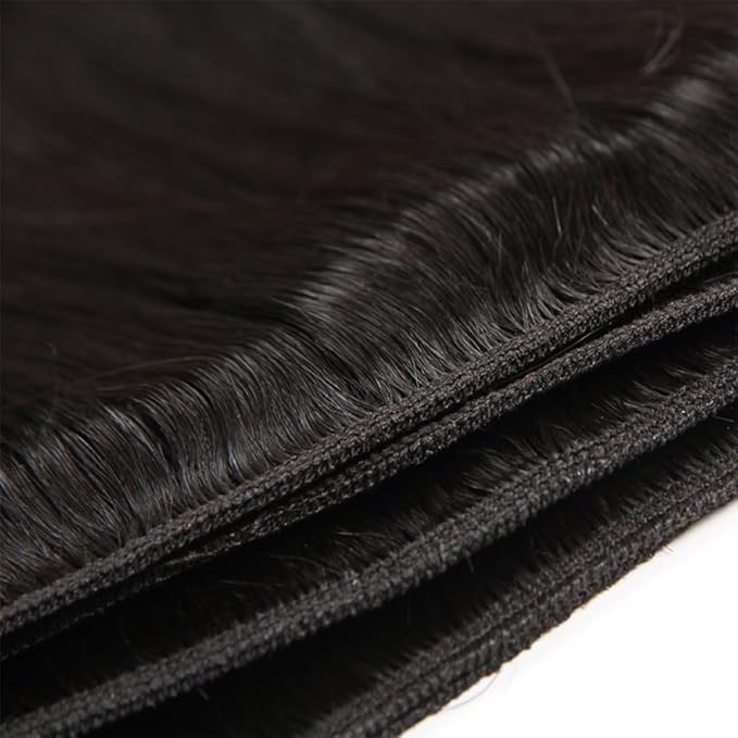 4 Bundles with Closure Human Hair Straight Bundles Human Hair for Black Woman (22 24 26 28+20 Closure) Sew In Hair Extensions Real Human Hair Glossy Hair Bundles Double Weft Black Color
