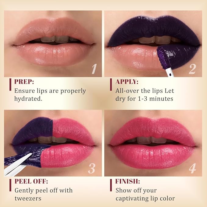 evpct Cool Rose Peel Off Lip Stain Tints with Tweezer, Matte Lipstick Lip Stain Gloss Long Lasting Waterproof for Women, Non-stick Cup Lipstick Peel Off High Pigmented 24 Hrs Original Lips Stains, 11