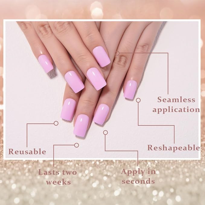 evpct Orchid Pink Short Square Glossy Press on Nails for Women Gift, Glossy Orchid Pink Fake Nail with Kits Manicure Kit, Soft Gel Full Cover Reusable Stick on Acrylic False Nails Perfectly Fit