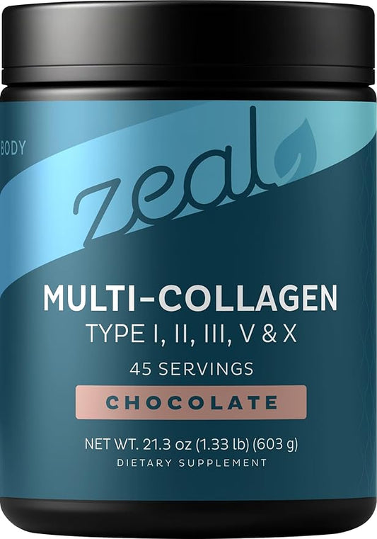 Premium Multi Collagen Peptides Powder (1, 2, 3, 5 & 10) with Protein. Vitamin C, Biotin, Hyaluronic Acid, for Hair Skin and Nails - Marine, Bovine, Chicken & Eggshell (Chocolate, 45 Servings)