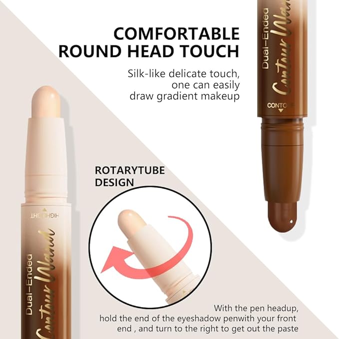 2Pcs Cream Foundation Stick Face Body Makeup Dual Ended, Nuetral Nude Beige & Darker Nude Pink no Transfer Waterproof 2in1 Cream Concealer Stick Contouring Makeup Set, Face Nose Contour Bronzer Sticks