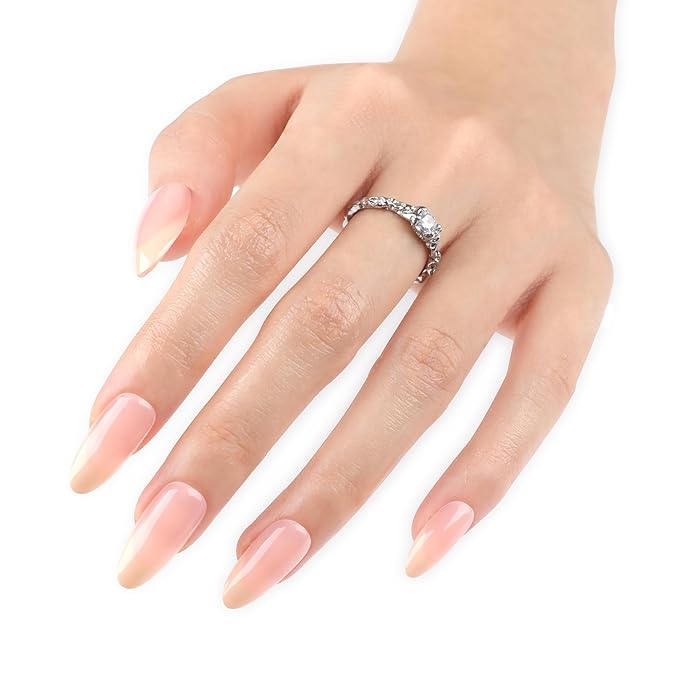 XZMeiLun White French Tips Press On Nails Medium Almond, White French Soft Gel Stick On Nails, Designer Reusable Acrylic Nail Press Ons, Fake Nails With Glue On Nail, Wedding False Nail For Women