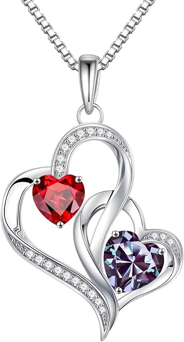 Iefil Valentines Day Gifts for Her, Birthstone Necklace for Women, 925 Sterling Silver Double Birthstone Necklace | Anniversary Birthday Gifts | Personalized Jewelry Gift for Wife Mom Girlfriend