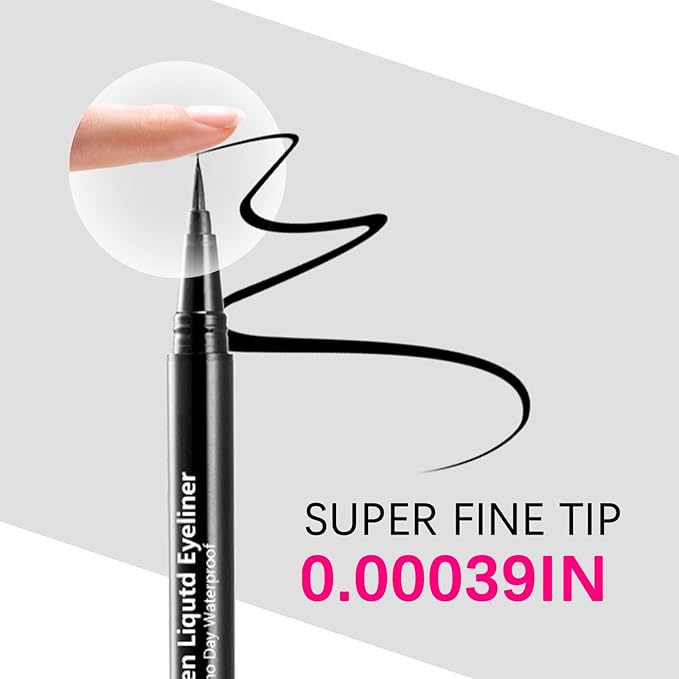 Waterproof Liquid Eye Liner, Stay One Day Makeup with Fine Brush Tip Lasting Satin Finish, Smudge-Proof & Transfer-Resistant (02# Dark Brown)