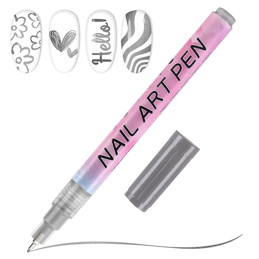 EBANKU 0.5MM Nail Art Pens Quick-Drying, 3D Nail Polish Pen Acrylic Markers Pens Painting Pen Nail Point Dotting Liner Pen Tools for DIY Home Salon Nail(1Pc Silver)