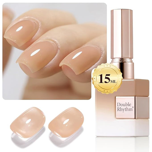 Double Rhythm Translucent Gel Polish Sheer Neutral Natural Light Milky Same Color Same Bottle 15ML Jelly UV Polish Nail Art DIY at Home (Translucent Nude-A1424)