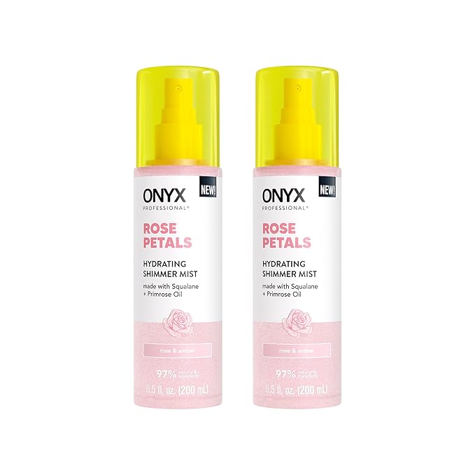 Onyx Professional Hydrating Shimmer Mist with Squalane & Primrose Oil, Rose Petals, 6.5 fl oz, 2pk - Shimmer Hair and Body Mist Creates a Radiant Glow with Lightweight Moisture
