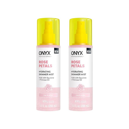 Onyx Professional Hydrating Shimmer Mist with Squalane & Primrose Oil, Rose Petals, 6.5 fl oz, 2pk - Shimmer Hair and Body Mist Creates a Radiant Glow with Lightweight Moisture