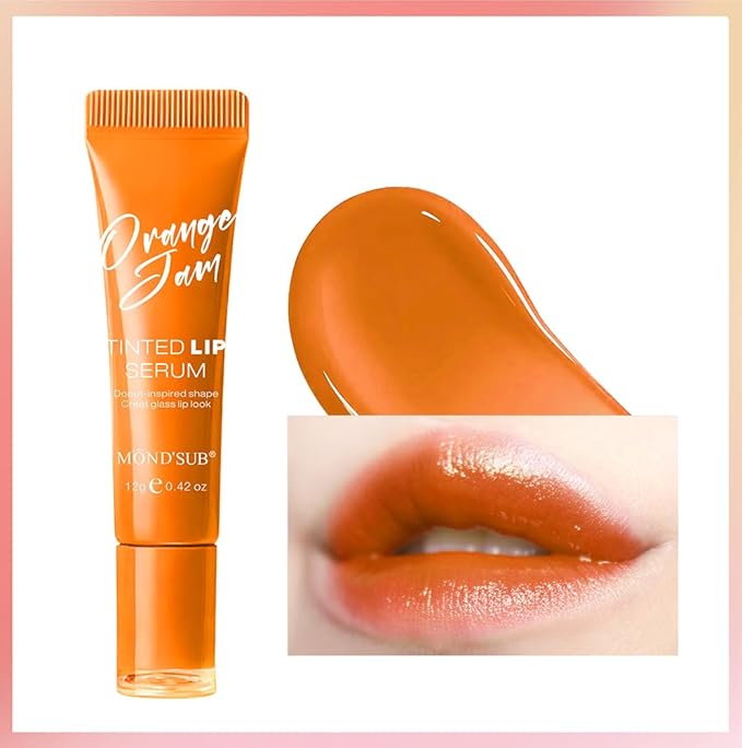 MOND'SUB Tinted Lip Serum,Moisturizing Lip Balm Gloss for Women,Lip Stain Long Lasting Waterproof,No Peel Off, Hydrating and Plumper Extreme,Stocking Stuffers,Pink Flan-Orange Jam