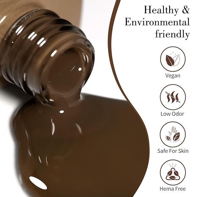 CANNI Dark Brown Gel Polish, 1Pcs Brown Nail Polish Gel High Gloss Soak Off UV French Manicure Salon DIY