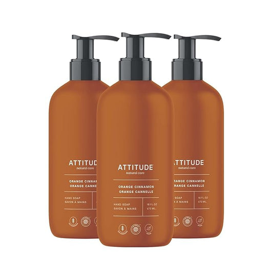 ATTITUDE Limited Edition Liquid Hand Soap, EWG Verified, Plant and Mineral-Based, Vegan Personal Care Products, Orange Cinnamon, 16 Fl Oz (Pack of 3)
