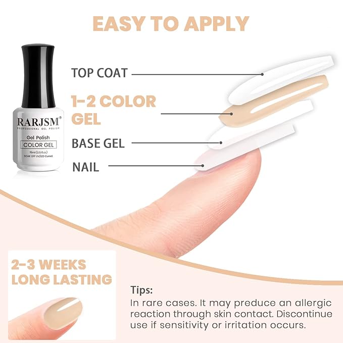 RARJSM Gel Nail Polish Nude Opaque Beige Skin Tone Milky GelPolish 15ml Neutral Color Soak Off UV LED Cured Nail Gel Polish for Nail Art French Manicure Salon DIY Home 1 Piece