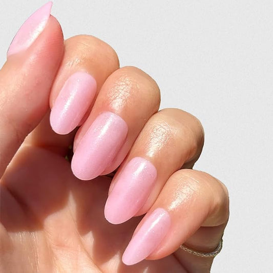 Olive & June Instant Mani Press-On Nails | (Glue) Medium, Oval 42 Fake Nails, 21 Sizes | Non-Toxic, Long-Lasting Recycled Materials Realistic Look | Salon-Quality at Home | Iridescent Pink