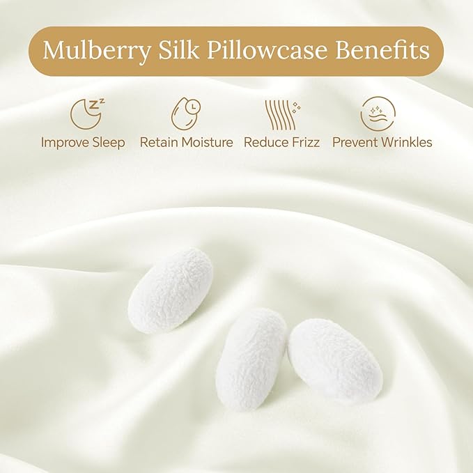 INFIIXSO Mulberry Silk Pillow Cases King Size Set of 2, Silk Pillowcase with Hidden Zipper 20"x36", Extraordinary Smooth and Soft Pillow Case for Hair and Skin(Cream, 2 Pack)
