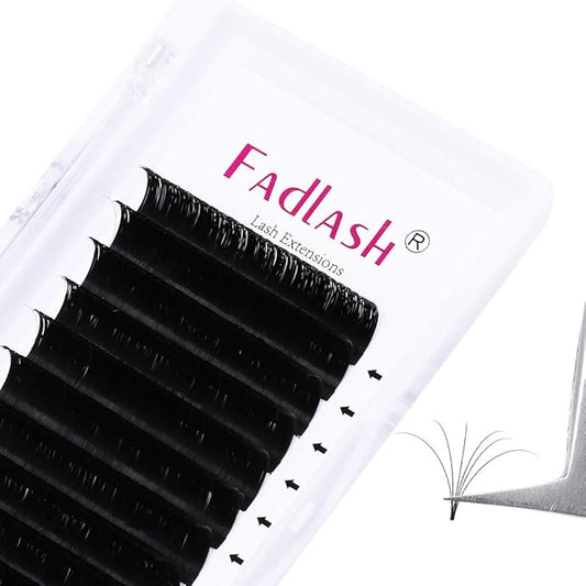 FADLASH Lash Extensions 0.03mm Mega Volume Eyelash Extensions D Curl 14mm Easy Fan Volume Lashes Self Fanning Eyelash Extensions (0.03-D, 14mm)
