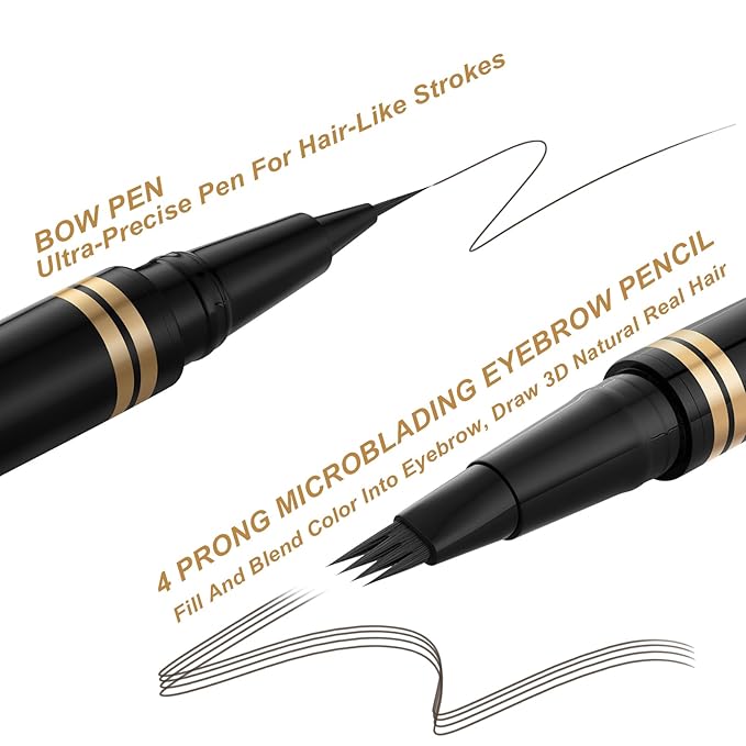Eyebrow Pen,2-in-1 Waterproof Eyebrow Pencil with 4 Tip Microblading Brow Pen and Ultra-Precise Brow Pencil,with Dual-ended Eyebrow Brush,Eyebrow Makeup for Natural Looking - Medium Brown
