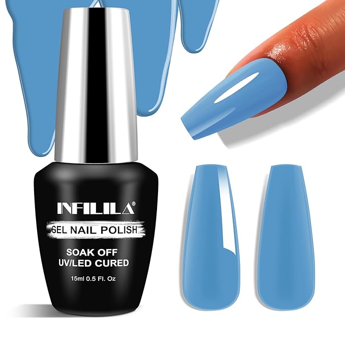 NXJ INFILILA Blue Gel Nail Polish, 15ml 0.51oz One-Stroke Coloring Blueberry Blue UV LED Gel Polish, Hema Free Color Gift for Women Nail Art Manicure Salon DIY Design Decoration at Home SQ084